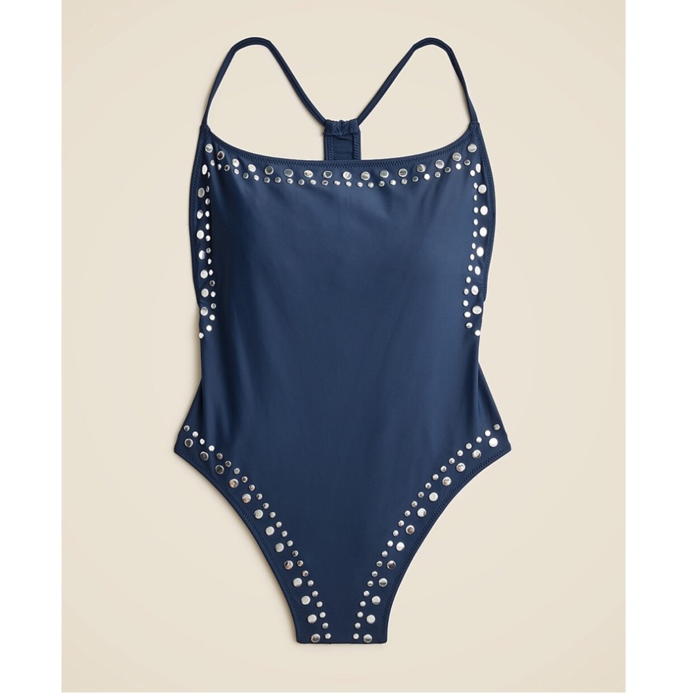 J.Crew Size 22 Navy One-Piece Swimsuit with Silver Accents